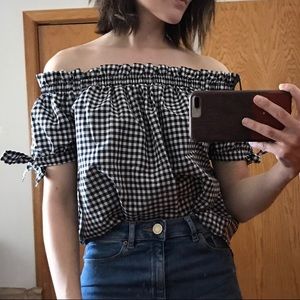 h&m gingham print off-shoulder top